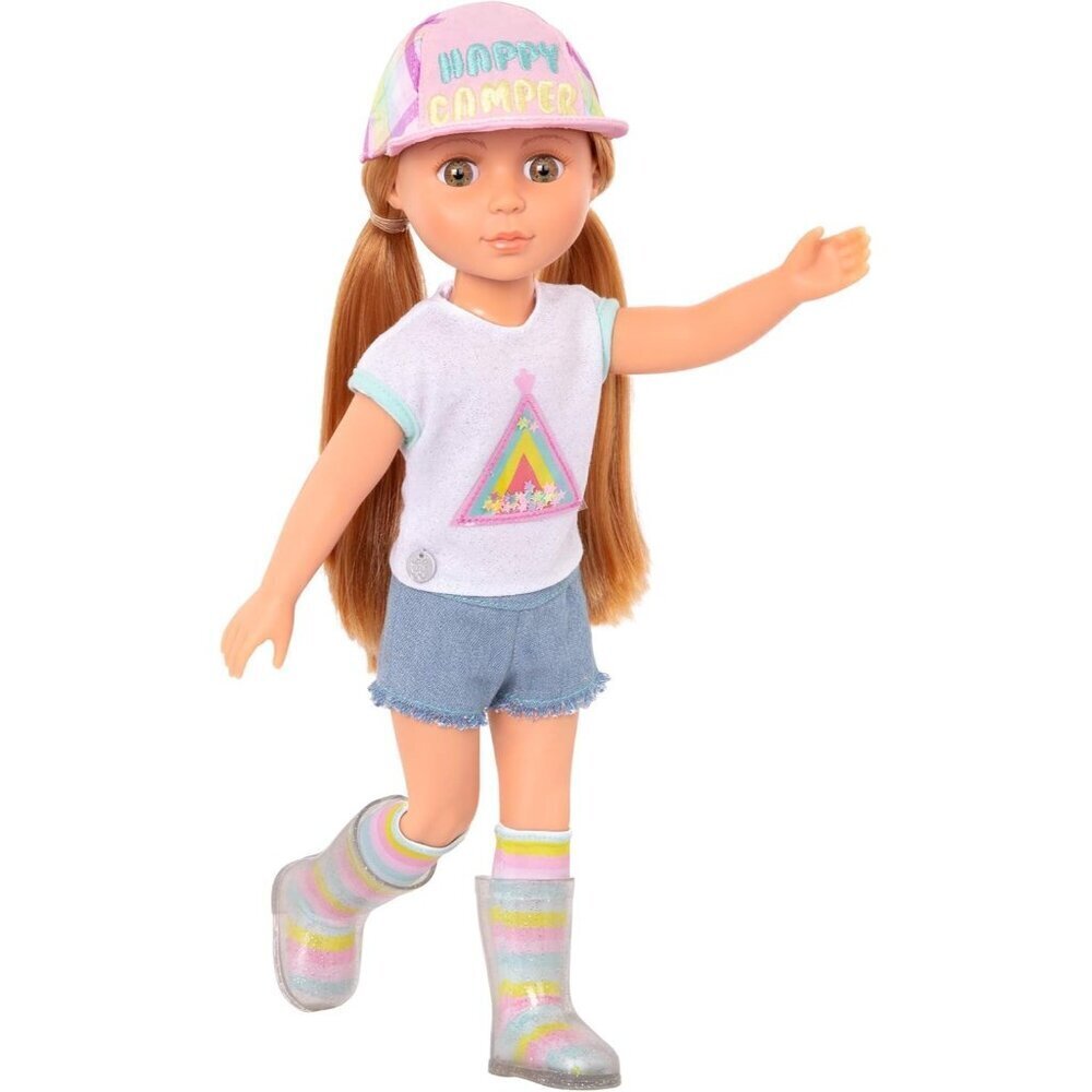 🆕 Fashion Doll Light Red Hair Hazel Eyes Camping Matching Cap Glitter Boots